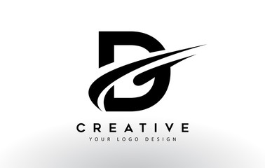 Creative D Letter Logo Design with Swoosh Icon Vector.