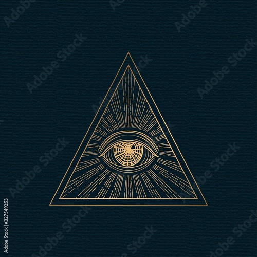 All seeing eye vector, illuminati symbol in triangle with light ray ...