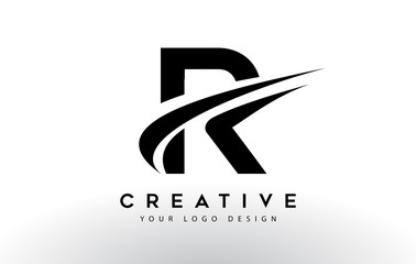 Wall Mural - creative r letter logo design with swoosh icon vector.