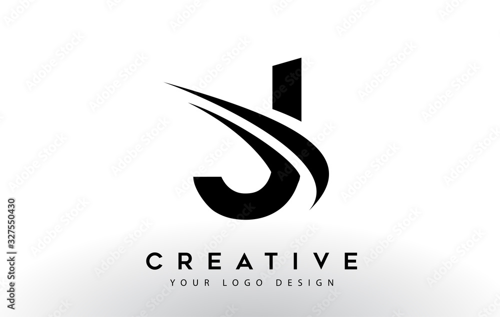 Creative J Letter Logo Design with Swoosh Icon Vector. Stock Vector ...