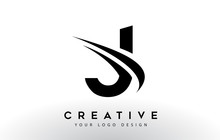 Creative J Letter Logo Design With Swoosh Icon Vector.