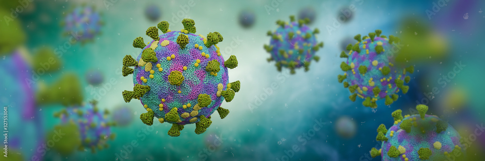 Covid-19, coronavirus that causes respiratory infections, Sars-CoV-2 virus background - obrazy, fototapety, plakaty 