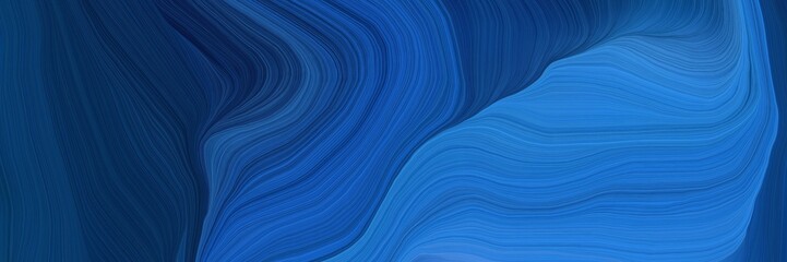 Poster - futuristic banner with waves. elegant curvy swirl waves background design with strong blue, very dark blue and midnight blue color