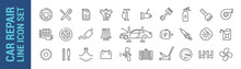 Car Repair Vector Isolated Line Icon Set. Mechanic Tools & Car Parts