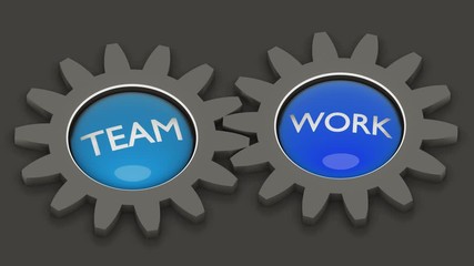 Wall Mural - blue TEAM WORK CONCEPT WITH GEAR, WALLPAPER GREY BACKGROUND