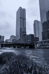 Sticker - Chciago, bridges, skyscrapers and old building.