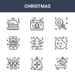 9 christmas icons pack. trendy christmas icons on white background. thin outline line icons such as bauble, cookie, calendar . christmas icon set for web and mobile.