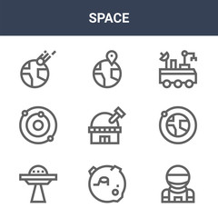 Wall Mural - 9 space icons pack. trendy space icons on white background. thin outline line icons such as astronau