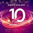 10 years anniversary logo template on purple Abstract futuristic space background. modern technology design celebrating numbers with Hi-tech network digital technology concept design elements.