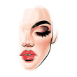 Vector beautiful woman face. Girl portrait with long black lashes