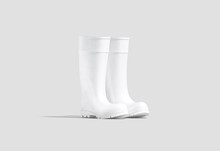 Blank White Rubber Wellington Boots Mock Up, Half-turned View