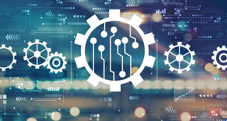 Automation concept with blurred city abstract lights background
