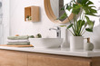 canvas print picture - Stylish vessel sink on light countertop in modern bathroom