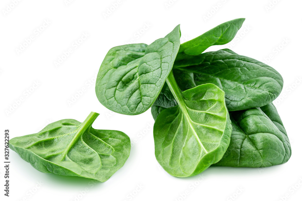 Pile of baby spinach leaves isolated on white background. Fresh green ...