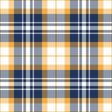Plaid Pattern Background. Seamless Bright Multicolored Vector Tartan Check Plaid Texture In Medium Blue, Yellow, And White For Flannel Shirt, Scarf, Blanket, And Other Modern Fabric Design