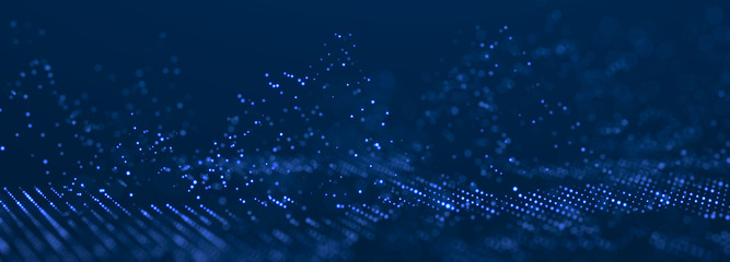 Wall Mural - dynamic wave of glowing particles. digital technology background. 3d rendering.