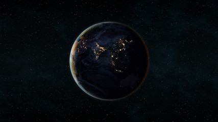 Wall Mural - planet earth at night (also known as black marble) centered on the asian continent. 3d computer gene