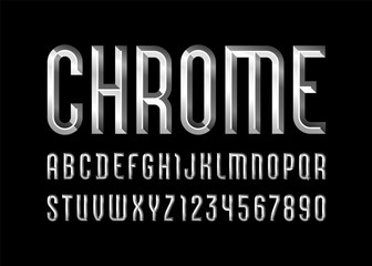 Wall Mural - Chrome alphabet from chiseled block, font with effect of metallic, beveled letters and numbers, vector illustration 10EPS for you design