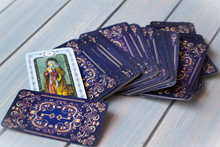 Tarot Cards, Magic Witchcraft, Old Wooden Table