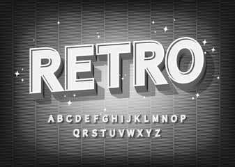 Retro font effect. Old cinema styled alphabet on textured background with letters