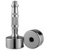 © aneduard - collapsible chrome dumbbell, stands on a white background, one load is unscrewed and lies nearby, isolate