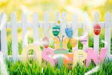 Easter Background With Eggs And Flowers