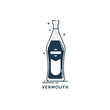 Bottle vermouth line art in flat style. Restaurant alcoholic illustration for celebration design. Design contour element. Beverage outline icon. Isolated on white background in graphic style