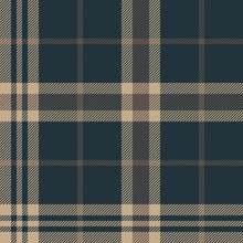 Tartan Check Plaid Pattern. Seamless Dark Plaid Vector Background In Blue And Brown For Menswear Flannel Shirt, Blanket, Sofa Cover, Or Other Modern Fabric Design.