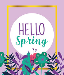 Poster - hello spring, flowers floral nature foliage decoration badge