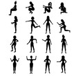 © Galina Pislar - Set of slim, strong and beautiful girls in different poses for work in black in outline. Stock vector illustration for decoration and design, web pages, cards, banners, magazines, posters, textiles.