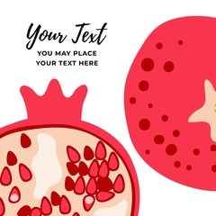 Wall Mural - Modern pomegranate art template to place text. Great as card, post, banner or poster background. Red fruit botanical drawing. Vector
