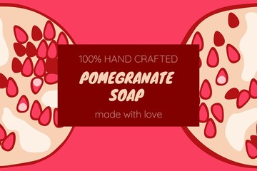 Wall Mural - Pomegranate label template for juice or soap package. Product design for organic natural goods. Vector