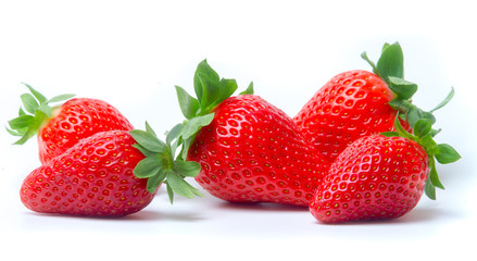 Strawberries with strawberry leaf on white background