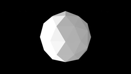 3D animation of a spherical geometric white sphere consisting of a set of triangular segments over black background.