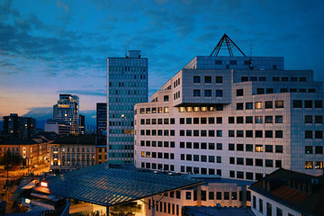 Canvas Print - Modern architecture of buildings in Ljubljana evening