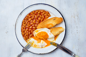 Poster - rustic english baked beans egg toast breakfast