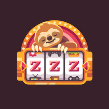 Cute Sloth Sleeping On A Slot Machine. Funny Illustration About Laziness