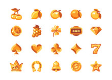 Classic Gold Slot Machine Symbol Collection. Casino Flat Icons