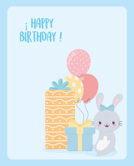 Wall Mural - happy birthday rabbit gifts and balloons celebration decoration card