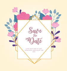 Canvas Print - flowers wedding, save the date, ornate frame floral foliage decoration card