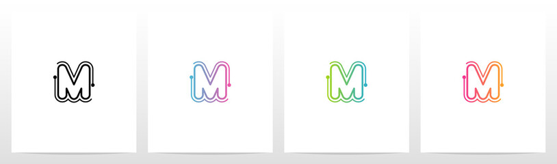 Dots With Lines On The Outside Of Letter Logo M
