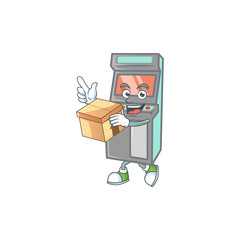 Poster - A charming arcade game machine mascot design style having a box