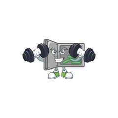 Poster - Security box open mascot icon on fitness exercise trying barbells