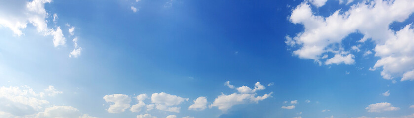 Panorama sky with cloud on a sunny day. Beautiful cirrus cloud. Panoramic image.