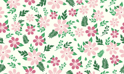Wall Mural - Leaf and pink flower pattern background for Botanical elegant drawing.