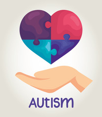 Wall Mural - world autism day with hand and heart vector illustration design