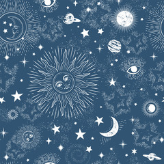 Wall Mural - Space Galaxy constellation seamless pattern print could be used for textile, zodiac star yoga mat, phone case