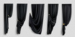 Black window curtains set, folded cloth for interior decoration isolated on transparent background. Soft lightweight clear material, fabric drapery of different forms. Realistic 3d vector illustration