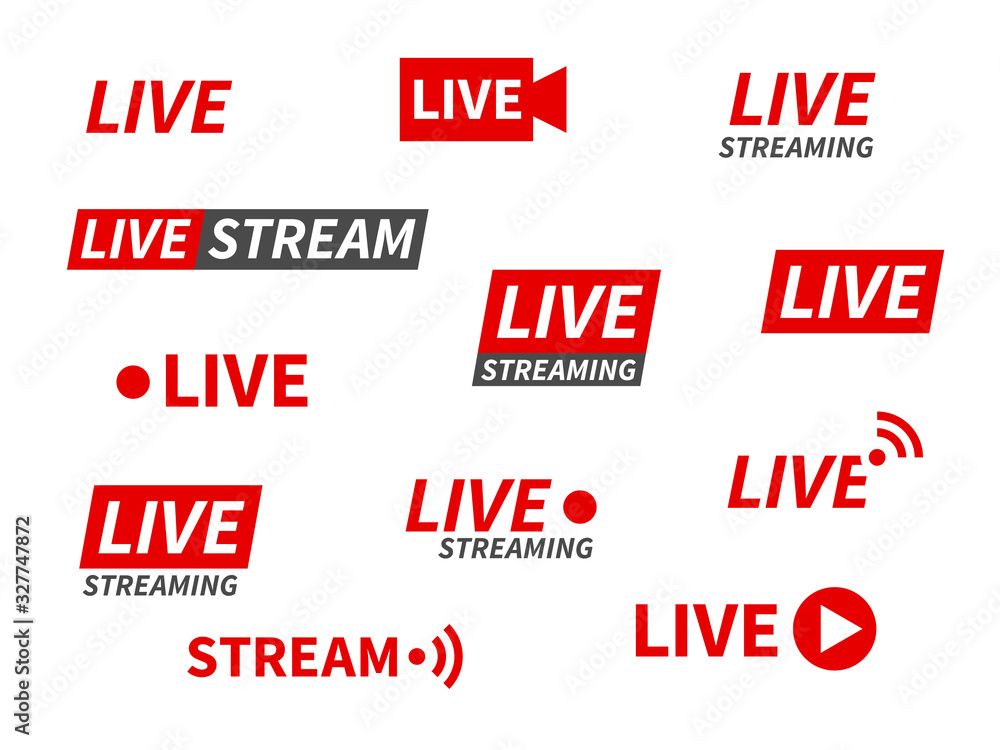 Live streaming icons. Broadcasting video news, tv stream screen banners ...