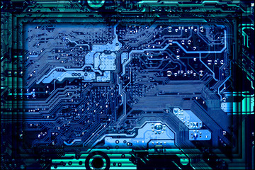 Poster - blue circuit board frame background of computer motherboard